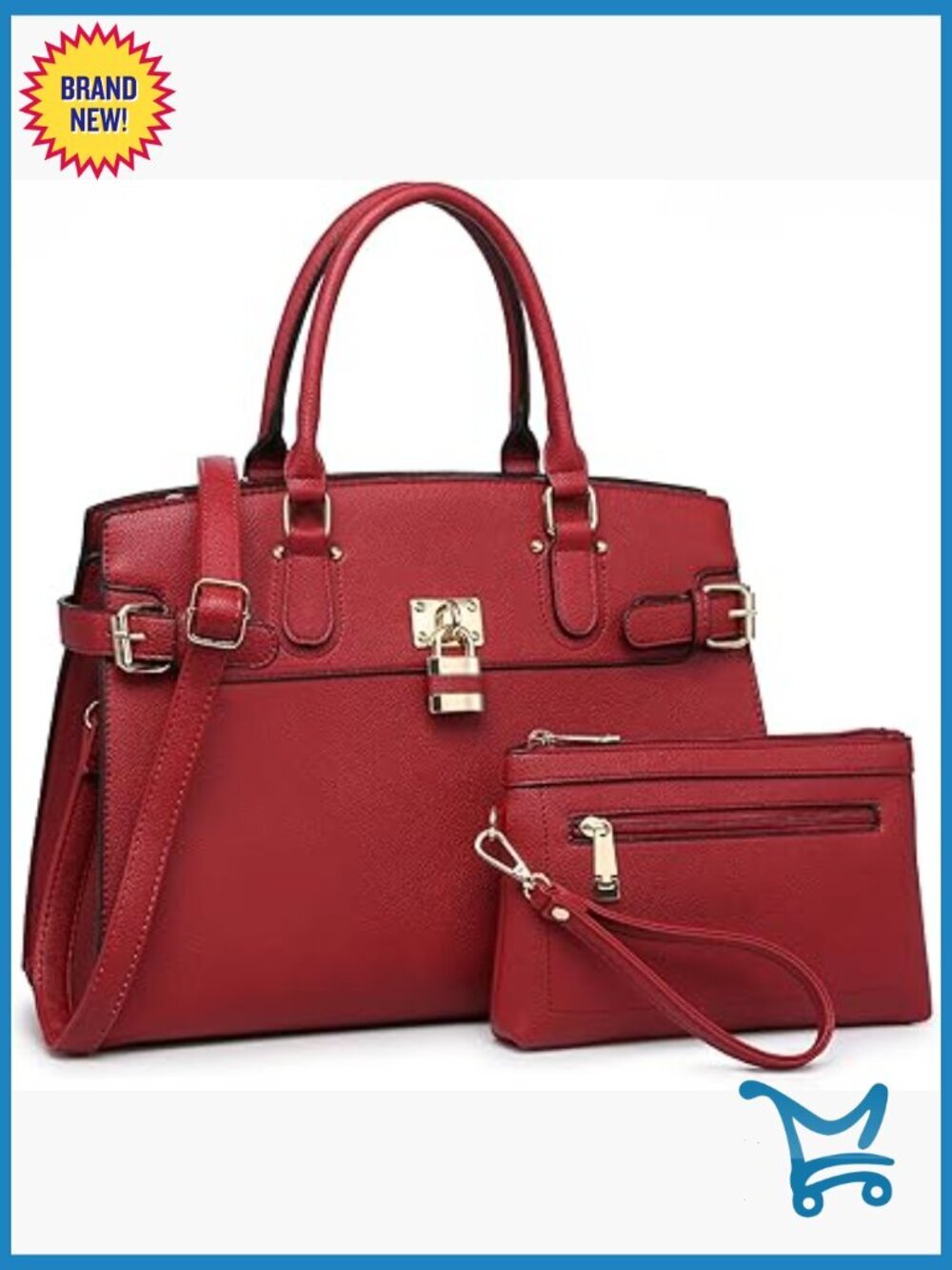 Vegan Leather Tote Bag with Wristlet, Top Handle Shoulder Purse for Work Travel